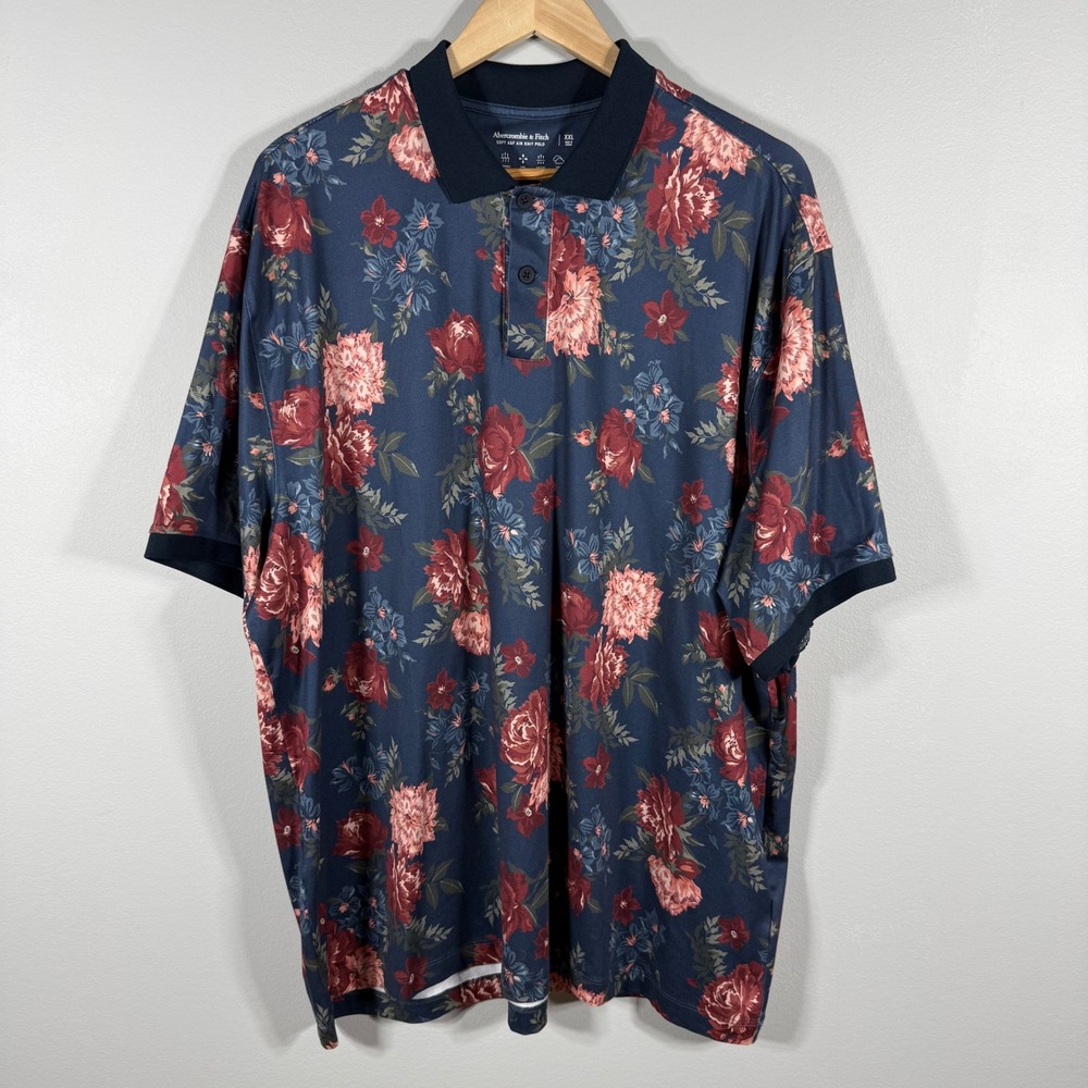 Abercrombie & Fitch Floral Air Knit Polo Blue - Size XXL